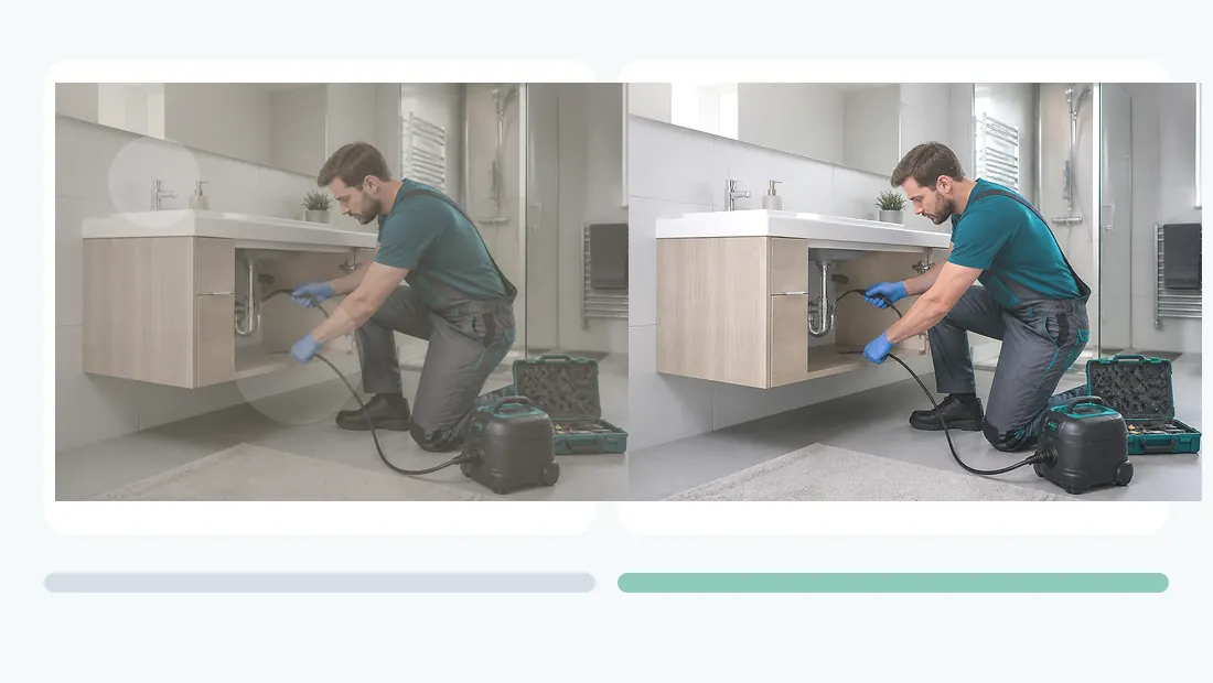 Vorher-Nachher Servicebild für Sanitär- und Abflussservice